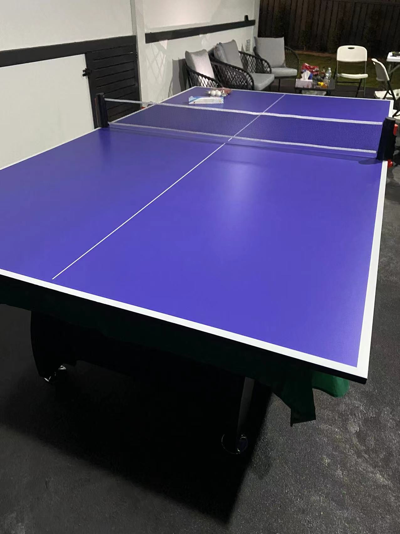 TABLE TENNIS PING PONG TABLE 19MM TOP - FULL SIZE - PLACED ON POOL TABLE