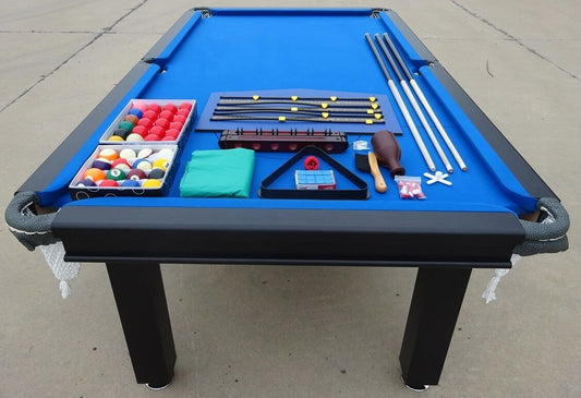 DELIVERY - POOL TABLE 8FT SNOOKER BILLIARD TABLE 25MM TABLE TOP WITH NET POCKETS AND FULL ACCESSORIES